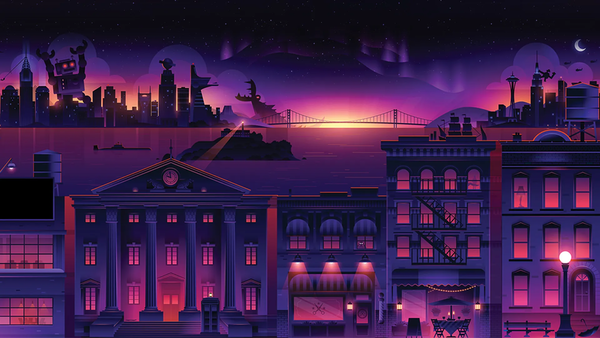 A screenshot of the Roku City screensaver.